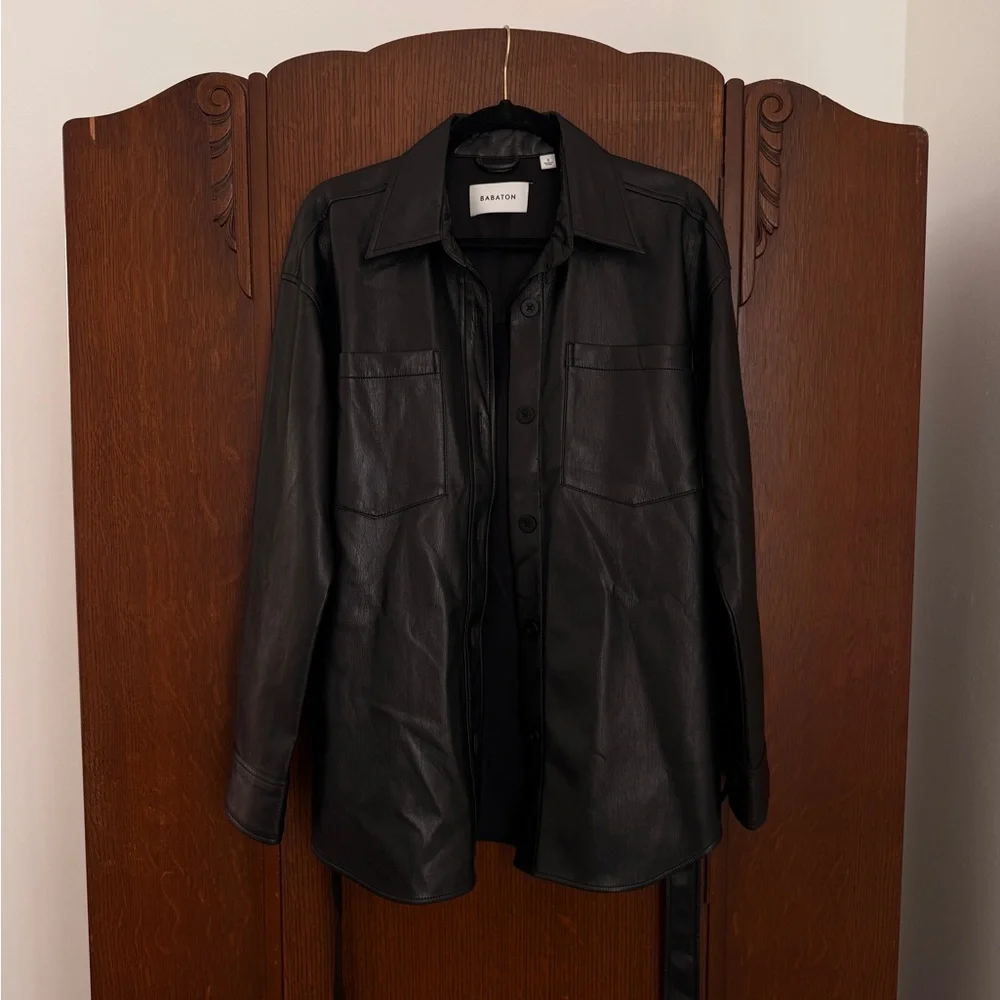 Babaton Vegan Leather Short Jacket with Belt - Picture 1 of 4